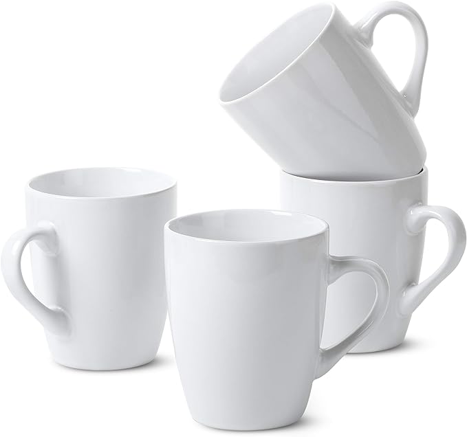 BTaT- Porcelain Coffee Mugs Set, 12 Ounces, 4 Pack, White Ceramic Coffee Mugs with Handle, Restaurant Cups for Mocha, Tea, Cappuccino, Cocoa, Cereal, Mug Gift Set, Dishwasher Safe, Mothers Day Gift