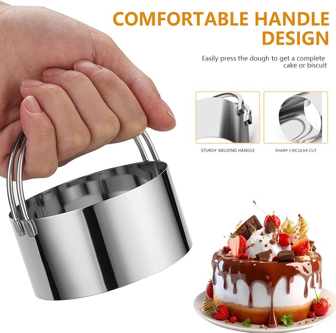 6 Pcs Large Cookie Cutters (2, 2.3, 2.8, 3.14, 3.54, 3.9 Inch), Round Biscuit Cutter Set with Handle and Big Ring, Professional Baking Dough Cutter Tools for Cakes, Sandwiches, Donuts, Dumplings