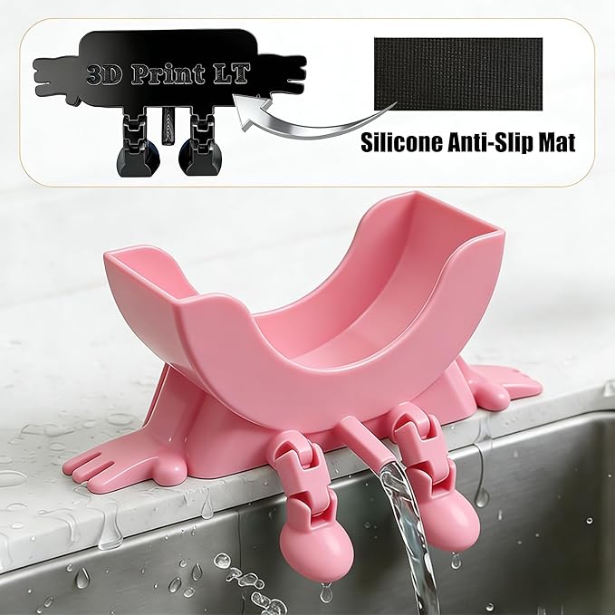 Cute Hanging Sponge Holder with Drainage,3D Printed Kitchen Funny Sponge Stand for Sink,with Non-Slip Pads,Suitable for Scrub Daddy Holder,Keeps Your Sponge Dry Smiling (Pink)