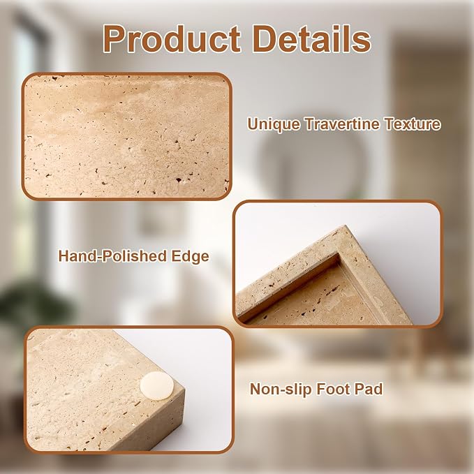Natural Travertine Guest Towel Holder, Stone Napkin Holder for Bathroom,Gorgeous Bathroom Napkin Holder Tray, Stylish Guest Towel Holder Tray for Bathroom Toilet Dining Table, Beige