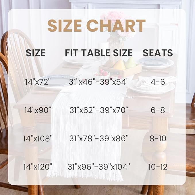Simple&Opulence Linen Cotton Table Runner - 14 x 108 Inch, Farmhouse Linen Table Runner with Fringed Edges for Bohemian Rustic Wedding, Bridal Shower, Dinner （ White ）
