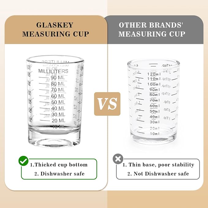 GLASKEY 2 Pack Shot Glass Measuring Cup Set,3 oz/90ML Liquid Heavy High Espresso Glass Cup,Dishwasher Safe,Measurement of Dry and Liquid Ingredients(Black)