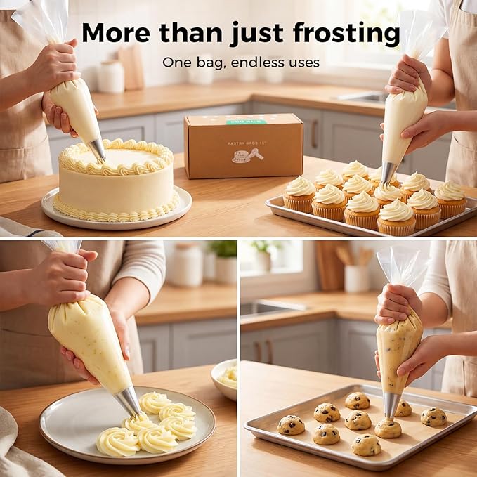 16-Inch Heavy-Duty Disposable Piping Bags, 200 Pack – Extra Thick Smooth Pastry Bags with Easy-Pull Dispenser Box for Cake Decorating, Buttercream Frosting, Cookie Icing & Baking Supplies