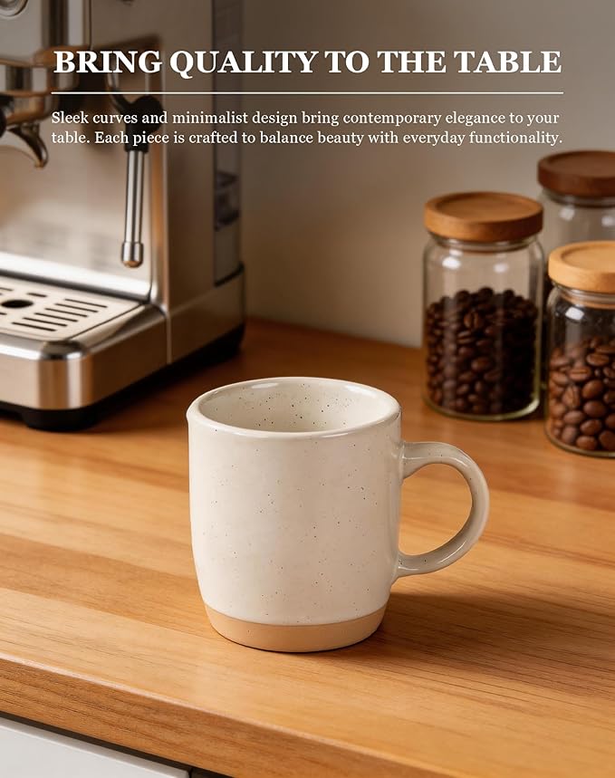 OTAGO Coffee Mugs for 6, 12 oz Mug Set, Partially Unglazed Base,Dringking Cup with Handle for Coffee, Tea, Cocoa, Milk, White