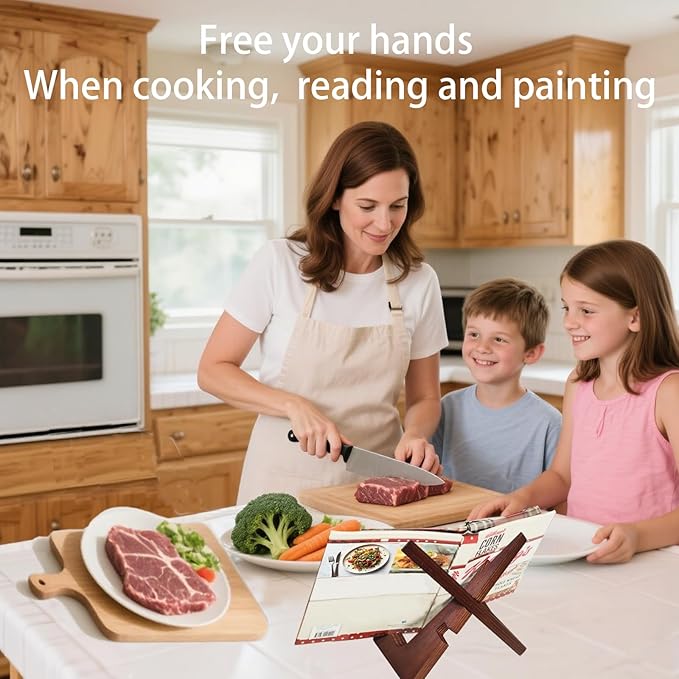 Cookbook Stand for Kitchen Counter Holds 600-Page Books | Elegant Rustic Wooden Cook Book Stands for Display of Recipes & Tablets | Adjustable & Detachable Cookbook Holder Stand for Home Chefs