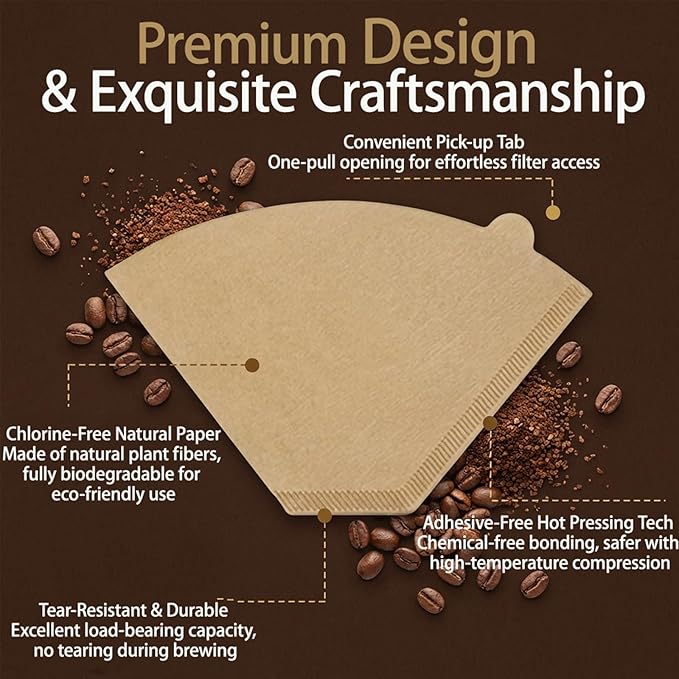 #4 Cone Coffee Filters 200 Count, Unbleached Natural Paper 8-12 Cup, Disposable for Pour Over Drip Coffee Makers