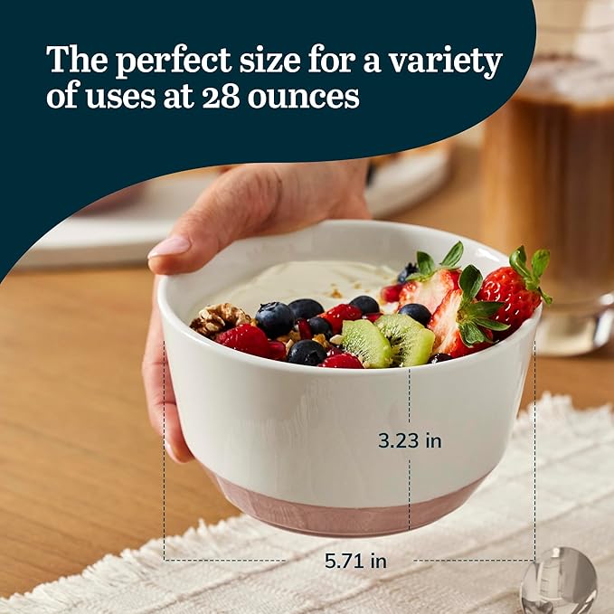 Libbey Austin 28-Oz Porcelain Soup Salad Bowl - Minimalistic Pasta Bowls Set of 4 with Speckled Finish - Stackable Porcelain Bowls for Sides, Desserts