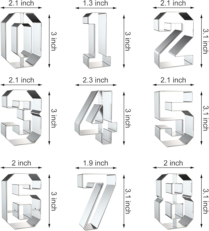 Number Cookie Cutter Set 3 Inch - 9 Piece Large Numbers #0#1#2#3#4#5#6 (#9) #7#8 Shapes Biscuit Fondant Baking Mold - Stainless Steel