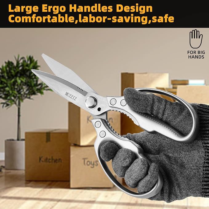 Heavy Duty Scissors,All Purpose Utility Scissors,Stainless Steel Blade with Small Serrations， Metal Handle Shears for Home,Office,Easy Cutting Cardboard,Fabric,Leather,Wires,Carpet and Rope