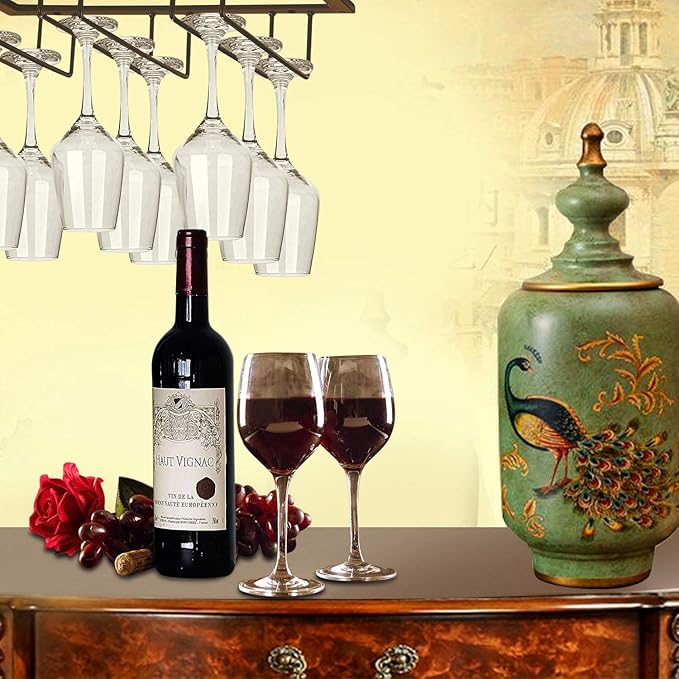 MOCOUM Wine Glasses Rack Under Cabinet Stemware Rack,Wine Glass Hanger Rack Wire Wine Glass Holder Storage Hanger for Cabinet Kitchen Bar (4 Rows)