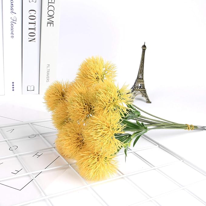 CATTREE Artificial Dandelion Flowers, Plastic Plants Shrubs Bushes Fake Grass Wedding Indoor Outdoor Home Garden Verandah Centerpieces Arrangements Party Decoration Planting Filler - Yellow 10 Pcs