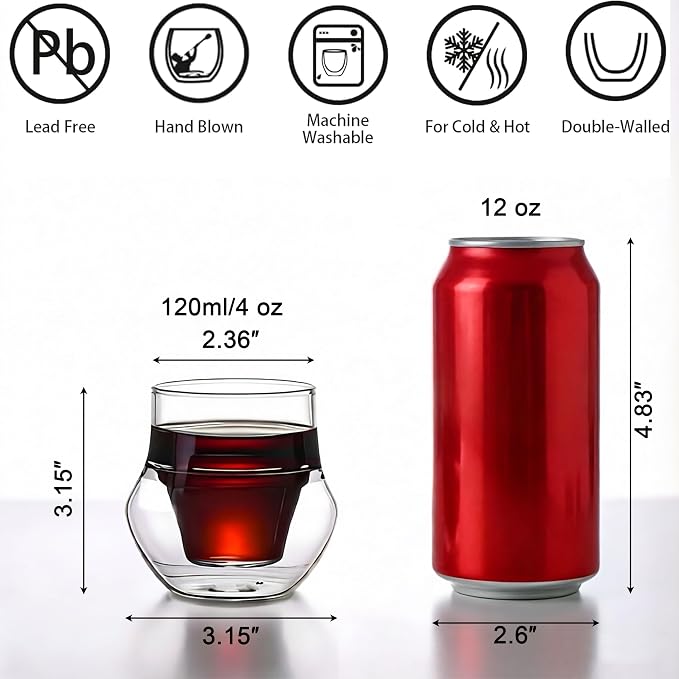Double-Walled Espresso Cups,Small Unique Glass,Set of 2, 4oz | Handcrafted Espresso Glasses, Clear Borosilicate Glass, Dishwasher Safe, For Coffee Machines