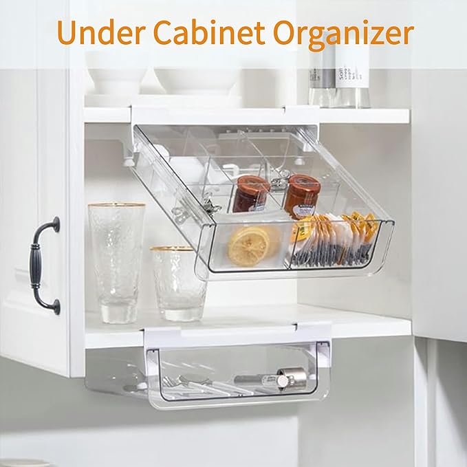vacane Under Shelf Organizer, Under Shelf Storage Drawer Pull Out, Under Cabinet Basket Hanging Holder for Cupboard Cabinet Pantry Kitchen