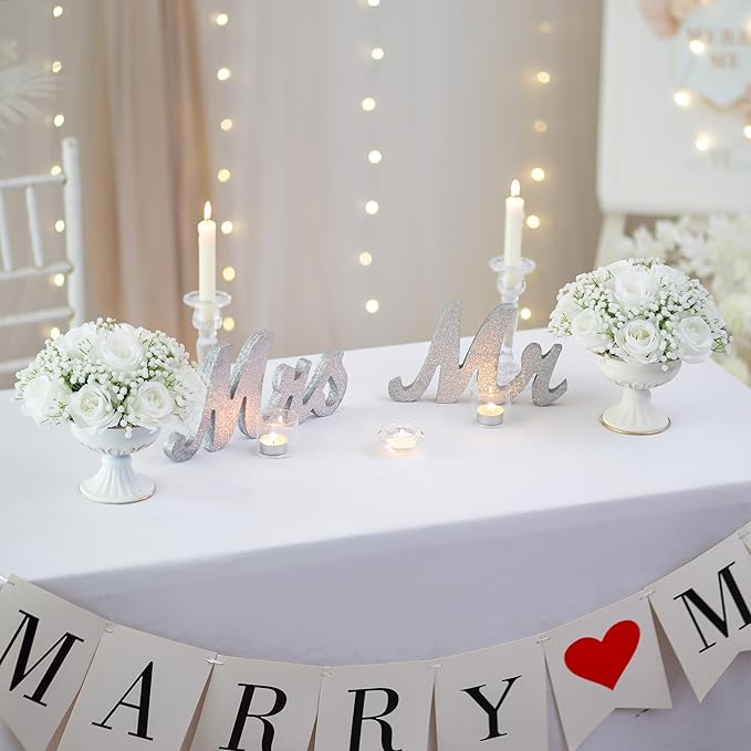 BLOSMON White Flowers for Centerpieces Wedding: 10 Pcs Artificial Rose Babys Breath Flower Balls for Table Decoration - Fake Silk Kissing Floral Arrangement for Home Party Event Decor
