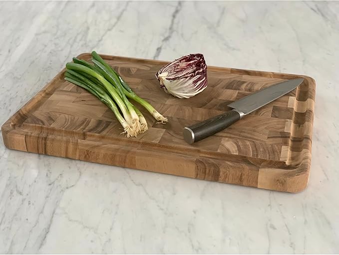 Ironwood Gourmet Acacia Wood Large End Grain Prep Station and Large End Grain Prep Board With Juice Channel Set