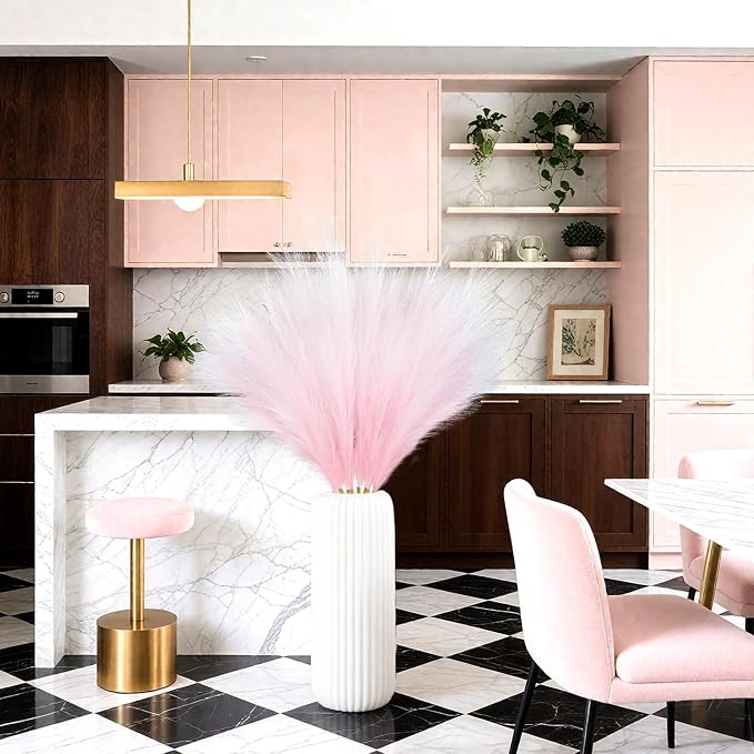 TORONTOKYO 8Pcs Pink Faux Pampas Grass Tall Decor, 35.4” Fluffy Artificial Pompous Grass Branches, Large Pampas Grass Reed Stems for Floor Vase Filler, Wedding, Baby Shower, Home and Boho Decor