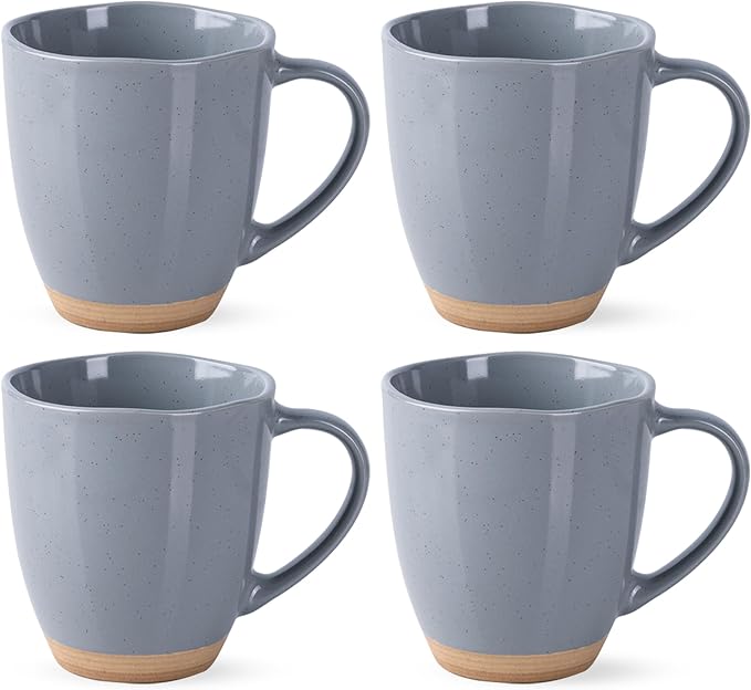 AmorArc 12oz Coffee Mugs set of 4, Stoneware Coffee Mugs with Rustic Terracotta Underside for Latte/Cappuccino/Milk/Cocoa, Dishwasher&Microwave Safe, Gray