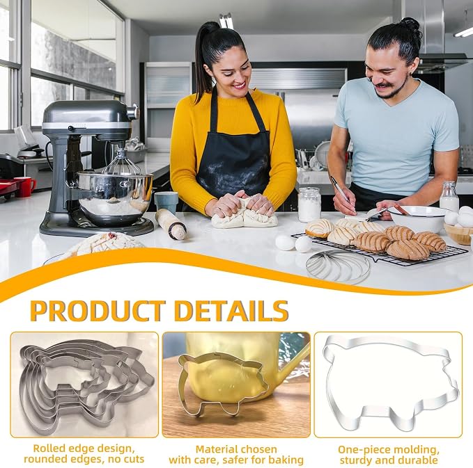 Concha Cutte, Stainless Steel Mexican Bread Mold with 5pc pig cookie cutter，Mexican Kitchen Mold for Bread Cookie Cake Biscuit，Moldes Para Marcador De Conchas