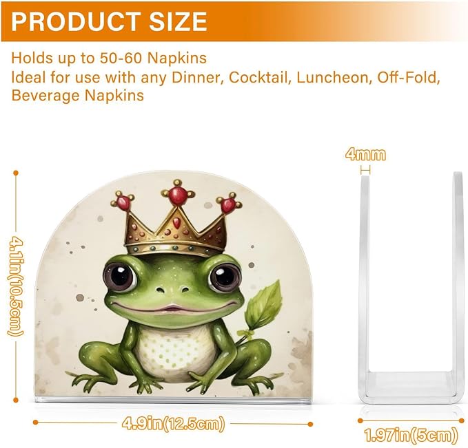 Qilmy Cute Frog King Napkin Holder for Tables –Artistic Girls and Butterflies Napkin Holders for Kitchen, Table Napkin Holders, Cocktail Napkin Holder,Paper Napkins Holder