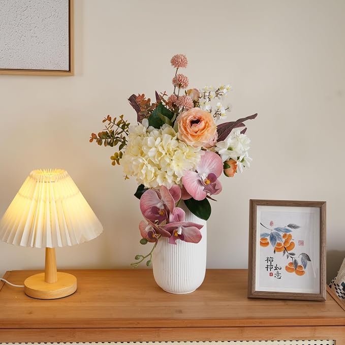 17-inch Artificial Fake Flowers Silk Flower Arrangements Faux Bouquets Composed of Hydrangea, phalaenopsis, Lotus, Double-Headed Roses, Dandelions, Jasmine, Small Fennel Branches.