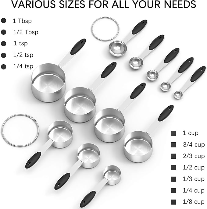 TILUCK Measuring Cups and Spoons Set, Stainless Steel, Kitchen Utensils for Cooking and Baking (12)