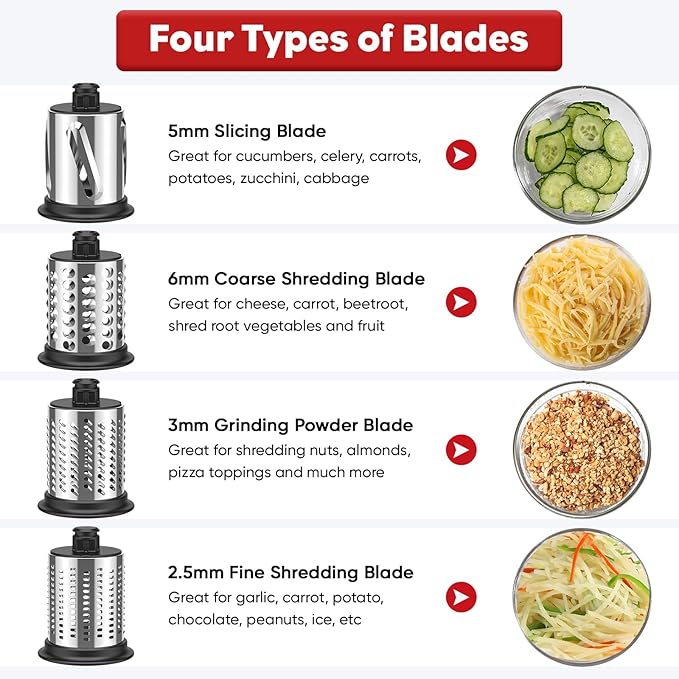 Stainless Steel Slicer Shredder Attachment for KitchenAid Stand Mixer, Cheese Grater Attachment for KitchenAid, Salad Maker, Grinding Powder, Dishwasher Safe with 4 Blades by InnoMoon
