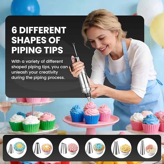 Dessert Decorating Syringe Set - Cupcake Icing Piping Kit, Cupcake Frosting Filling Injector with 6 Piping Icing Nozzles, 9 Silicone Cupcakes for Cake, Cupcakes, Cookie (18Pcs-Black)