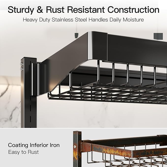 3 Tier Extra Large Stainless Steel Expandable Over The Sink Dish Drainer Drying Rack, Rust Proof Metal, Space Saving, Modern Black Big Capacity Extendable Plate Strainers Above Kitchen Counter