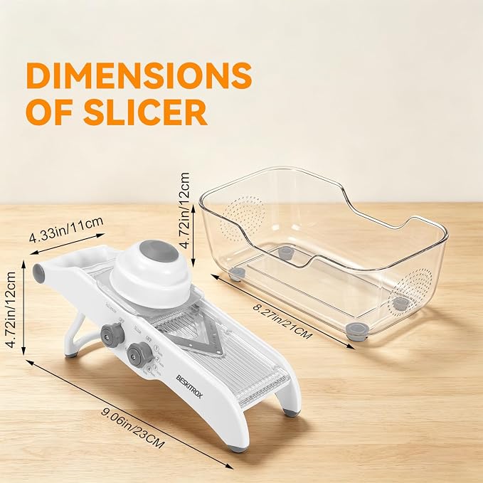 5 Thickness Adjustable Mandoline Slicer, Manual Vegetable & Fruit Slicer with Safety Hand Guard, Compact Kitchen Gadget for Lemon, Potato, Onion, Cucumber, Food Prep Tool for Home Cooking