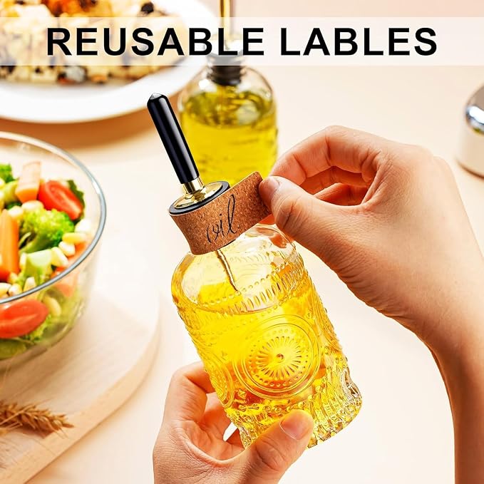 gegewawa Olive Oil Dispenser Bottle for Kitchen with Metal Spout, Glass Oil Bottles 7OZ, Elegant Glass Cooking Oil Dispenser for Kitchen-2pcs