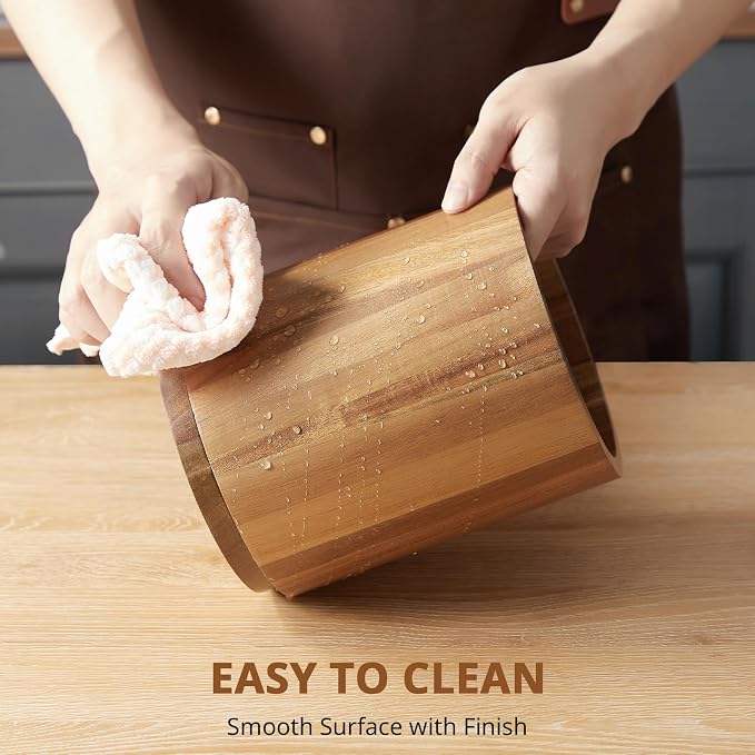 Bivvclaz Acacia Wood Utensil Holder, 360°Rotating 7.2" Utensil Holder for Kitchen Counter, Large Kitchen Utensil Holder, Cooking Utensil Crock for Countertop, Farmhouse Kitchen Decor and Accessories