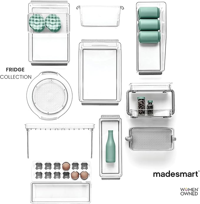 madesmart Premium Large Fridge Bin, Organizer for Produce, Cheeses, Meats & Deli Items, Dry-Erase Label Area, Multi-Purpose Fridge Storage, Soft Grip Handles, Clear