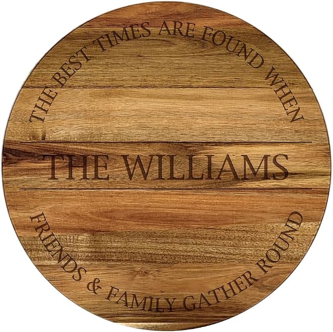 Engraved Gather Round Personalized Lazy Susan, 16" Rotating Tray Brown