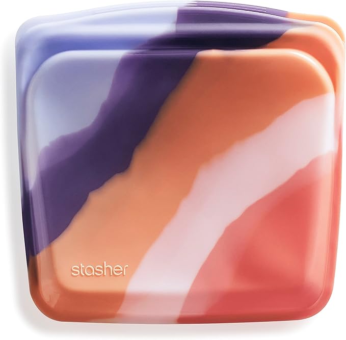 Stasher Silicone Reusable Storage Bag, Sandwich Bag, Reusable Freezer Bags, Microwave, Dishwasher, Oven Safe, Sous Vide, Lunch Container, Eco Friendly, Leak-free, Food Storage Bags, 28 oz, Purple Wave | Reusable Food Bag