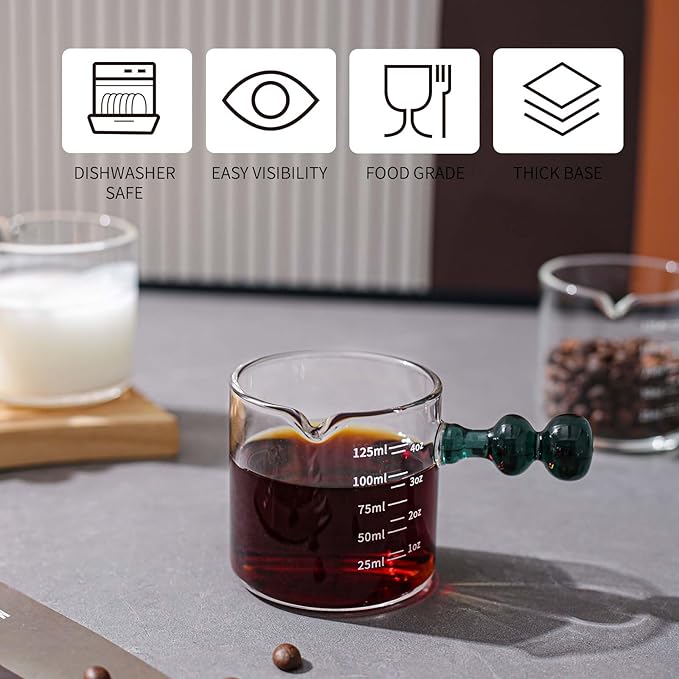 3-Pack Espresso Glass Measuring Cup With Handle Expresso Shots Cup Single Spout Glass Pitcher For Espresso Shots And Milk Froth Clear Accessories With Dual Scale (125ml / 4oz)