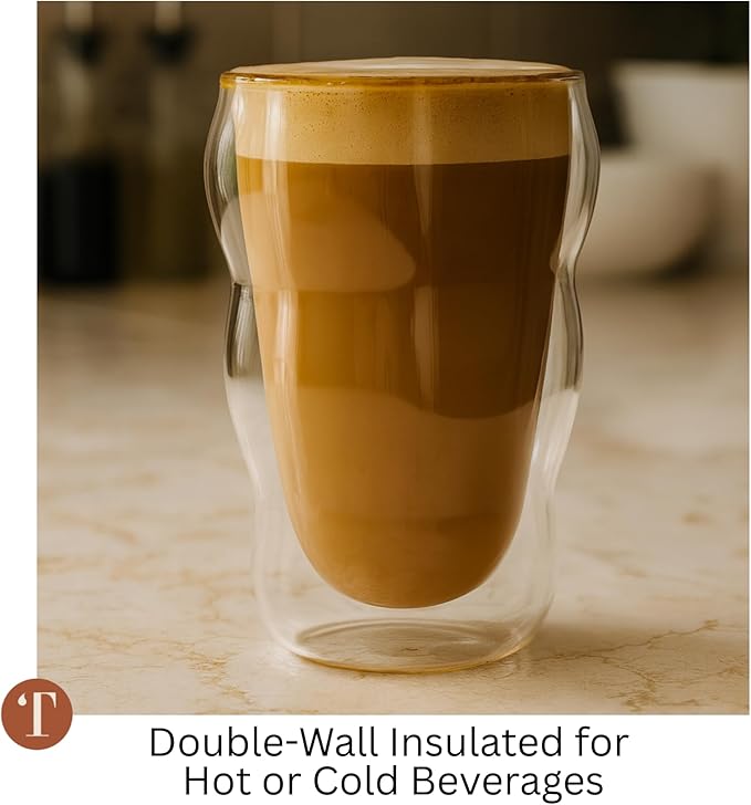 Teaspressa White Glass Cloud Cup 12 oz Double-Wall Insulated Borosilicate Glass – Heat-Resistant – Ideal for Hot or Iced Tea, Lattes, Coffee & More – Minimalist Design – Great Gift