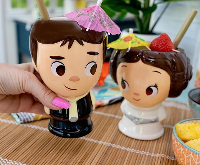 Cupful of Cute Star Wars Han Solo and Princess Leia 16-Ounce Ceramic Mugs, Set of 2 | Tumbler Cocktail Glasses For Home Barware Set | Coffee Cups For Espresso, Lattes | Romantic Gifts and Collectibles