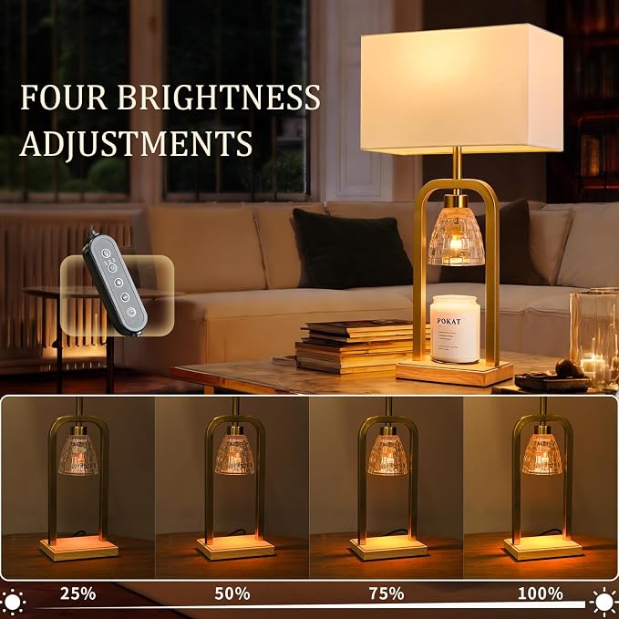 PoKat Gold Table Lamp Candle Warmer, Candle Warmer Lamp with Timer Dimmer, Wax Light Warming Table Lamp for Jar Candles, Modern Bedside Lamp for House Warming Home Decor Living Room, Bulb Included