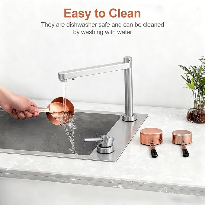 Bopei Measuring Cups and Spoons Set, Rose Gold Plated Stainless Steel 10 Piece for Cooking and Baking (5 Cups + 5 Spoons RoseGold)