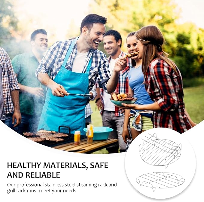 DOITOOL Grill Grates 2pcs Stainless Steel Rack Round Cooking Cooling Racks Drying Baking Grilling Rack for Pressure Cooker Stock Pot Air Fryer Pot Food Holder 8 inch Barbecue Accessories