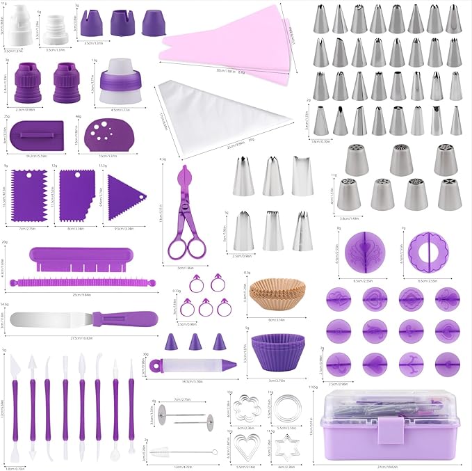 Cake Decorating Kit: Decorating Supplies Tools Kit 235 PCS Baking Accessories Include Spiping Bags and Tips Set, Piping Tips Set, Spatulas, Cake Scraper, 100 Piping Bags, Purple