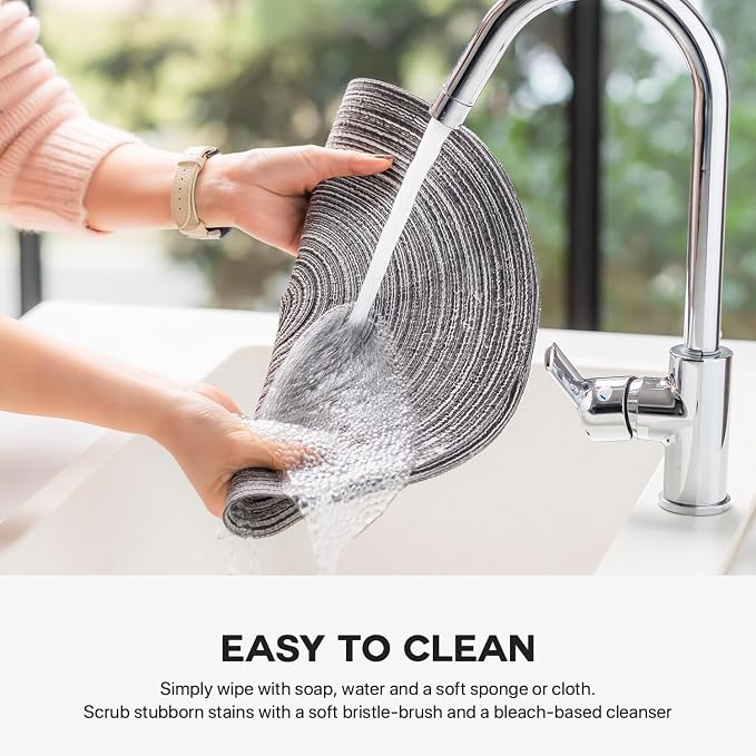 Round Placemats Set of 6 Woven Placemats Washable Braided Table Mats for Dining Table Heat Resistant Non-Slip Circle Place Mats(Mixed Gray)