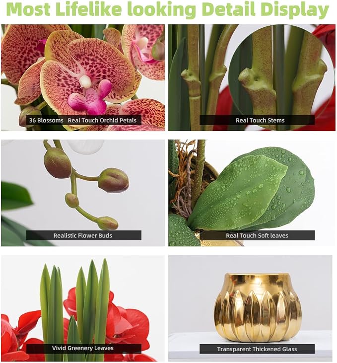 CXGS Artificial Orchid Flower Real Touch Faux Orchids in Ceramic Vase Large 22.9'' Fake Flowers Purple Dapple Phalaenopsis Floral for Home Indoor Decor