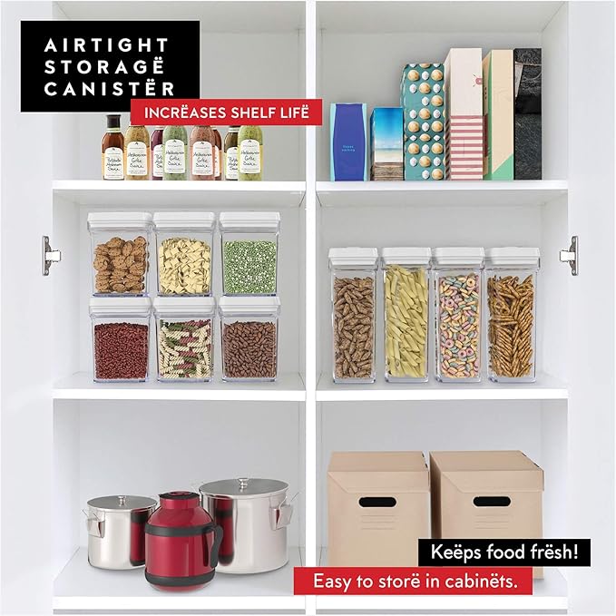 DWËLLZA KITCHEN Airtight Food Storage Containers with White Lids 1.7L - 4 Pc Air Tight Pantry Storage Containers Clear Kitchen Organization and Storage Set BPA-Free - Keeps your Food Fresh & Dry