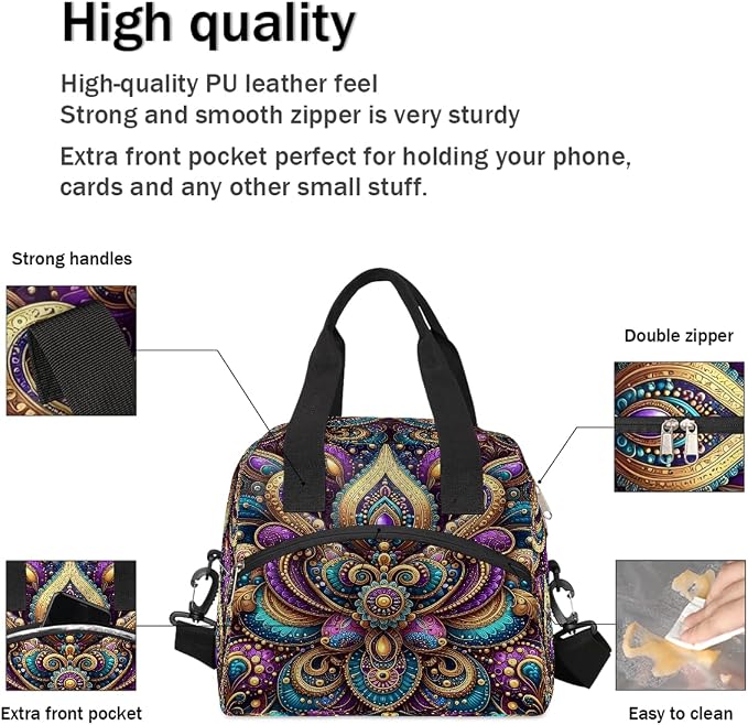 Pardick Ethnic Paisley Boho Insulated Lunch Bag for Women Leakproof Lunch Box Large Cooler Thermal Tote Bag with Shoulder Strap Meal Prep Bags for Work School Office Picnic Teen Girls Adult