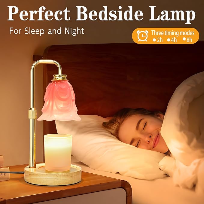 XJZJY Candle Warmer Lamp with Timer Dimmer, Adjustable Height Pink Tulip Candle Wax Warmer, Christmas Birthday Gift for Mom Women, House Warming Gifts for New Home Bedroom Decor,Milky Pink