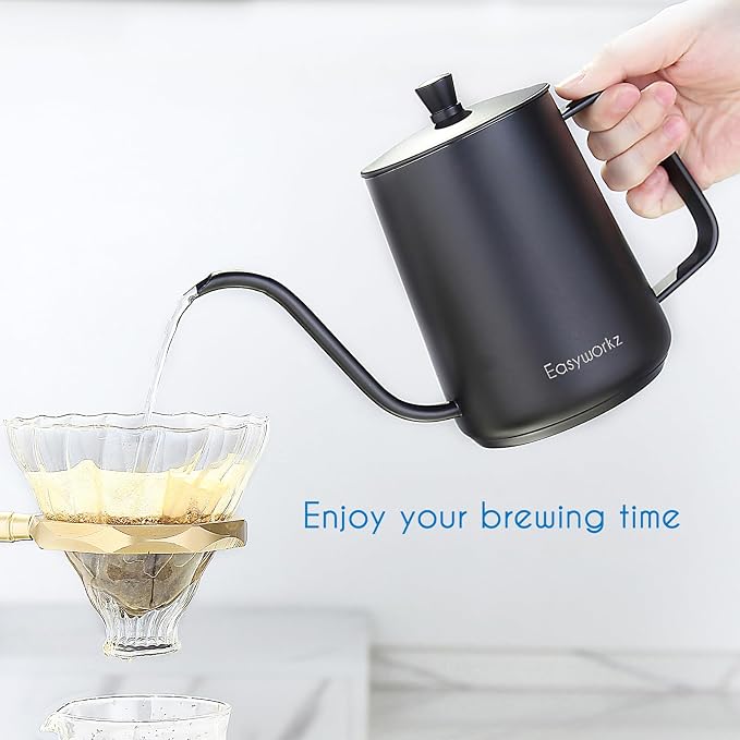 Easyworkz Gooseneck Pour Over Coffee Kettle 30 fl oz Stainless Steel Hand Drip Coffee Pot With Long Narrow Spout, Suitable for Induction Cookers, Black