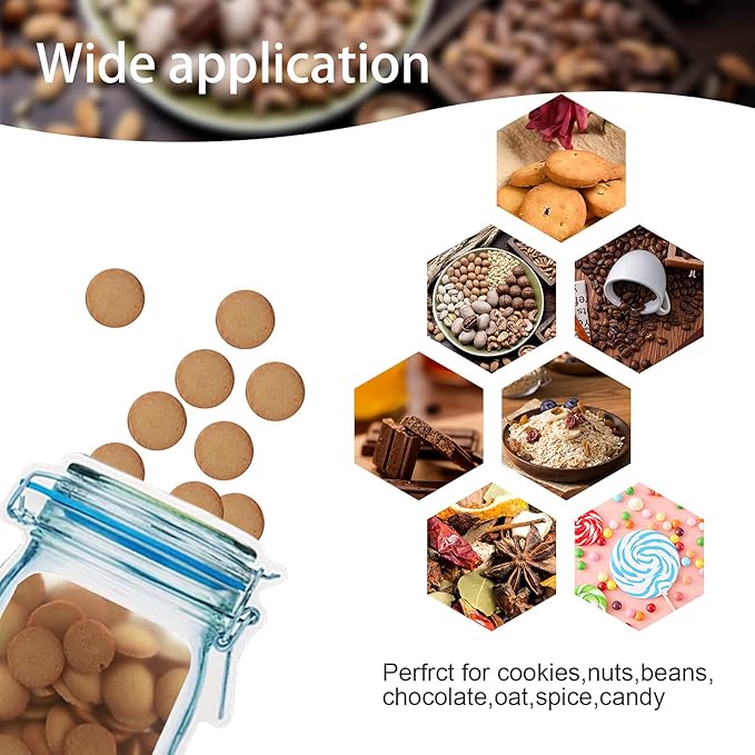 20 Mason Jar Bottles Bags Reusable Snack Bags Food Storage Bags Zipper Sealed Sandwich Bags Snack Storage Food Saver Bags for Nuts Cookies Freezer Safe