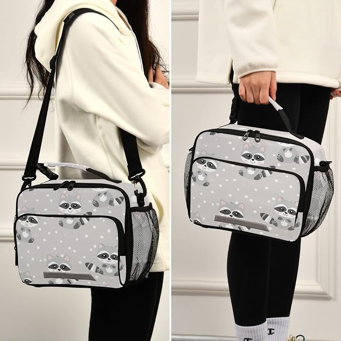 Kcldeci Raccoon Cute Lunch bag, Portable/Reusable Lunch Box for Women/Men/Adult, Insulated Cooler Tote Bag for Work/School/Travel/Picnic