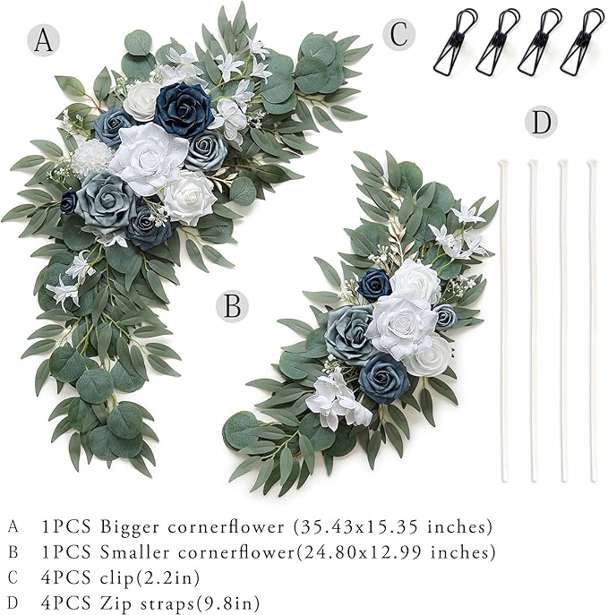 Olalaka Dusty Blue Flower for Wedding Welcome Signs Decorations, Artificial Wedding Arch Flowers for Wedding Ceremony (Set of 2)